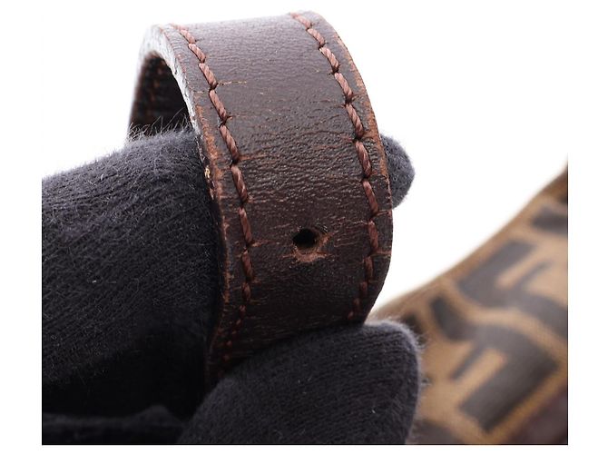 Borsa a tracolla in pelle e tela Zucca Fendi Marrone - vista 7
