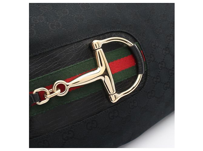 Gucci GG Canvas Horsebit Schultertasche Schwarz - Ansicht 9