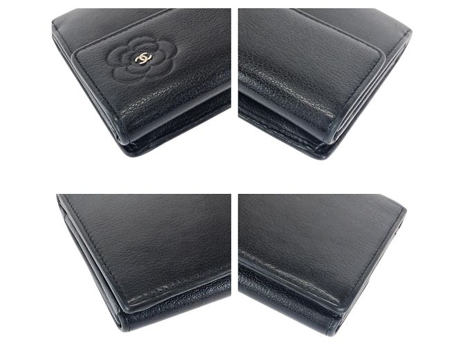 Chanel Camellia Leder Langgeldbörse Schwarz - Ansicht 4