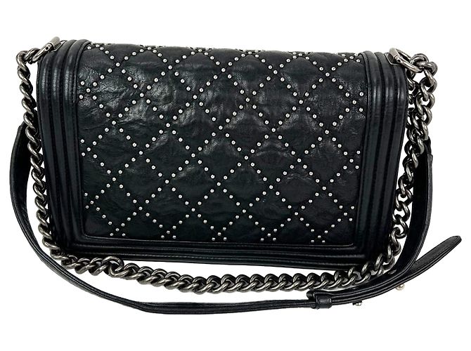 Chanel Crumpled Lambskin New Medium Studded Black Boy Flap Bag - view 2