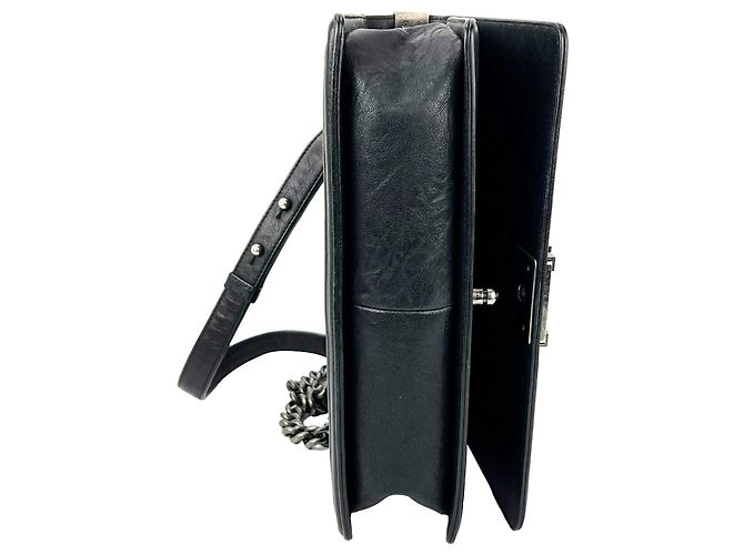 Chanel Crumpled Lambskin New Medium Studded Black Boy Flap Bag - view 3
