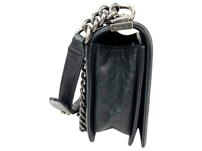 Chanel Crumpled Lambskin New Medium Studded Black Boy Flap Bag - view 4