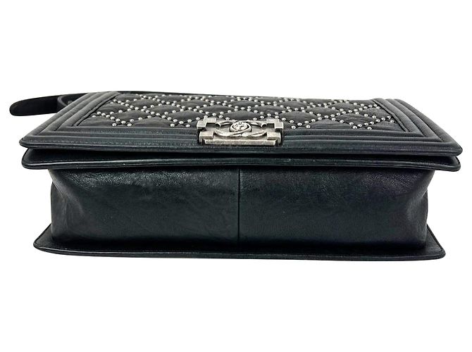Chanel Crumpled Lambskin New Medium Studded Black Boy Flap Bag - view 5