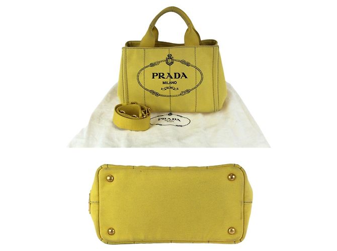 Prada Canapa Canvas 2way Tote Bag Gelb - Ansicht 10
