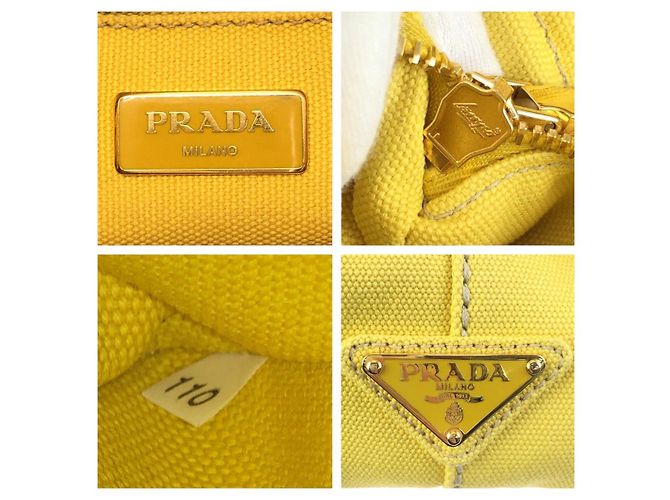 Prada Canapa Canvas 2way Tote Bag Gelb - Ansicht 4