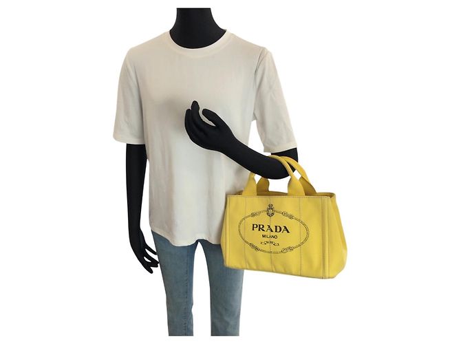 Prada Canapa Canvas 2way Tote Bag Gelb - Ansicht 7