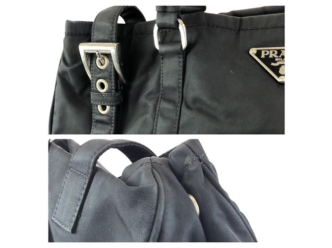 Borsa Tote Prada Nylon Tessuto Triangle Logo Nero - vista 6