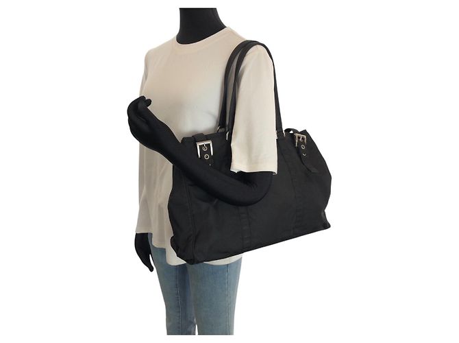 Borsa Tote Prada Nylon Tessuto Triangle Logo Nero - vista 7