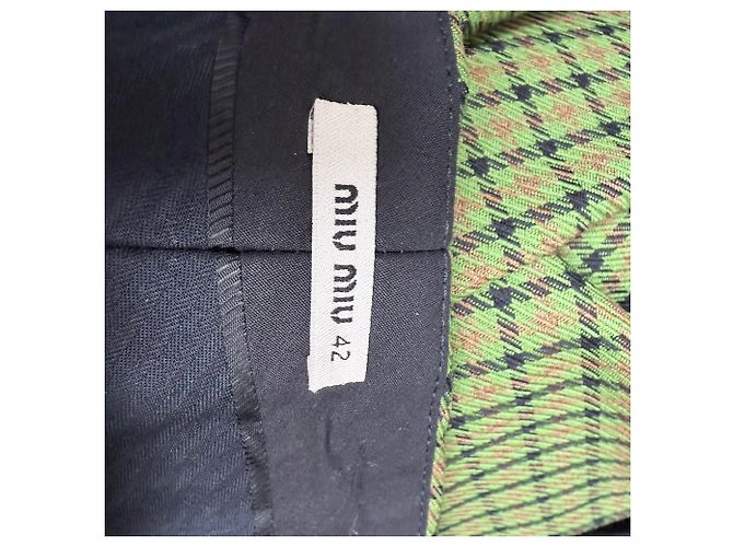Miu Miu Karo-Hose aus grüner Wolle - Ansicht 3