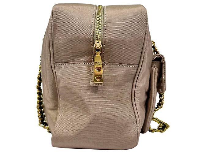 Borsa a tracolla con catena Love Moschino in cotone rosa - vista 2