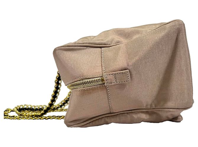 Borsa a tracolla con catena Love Moschino in cotone rosa - vista 4
