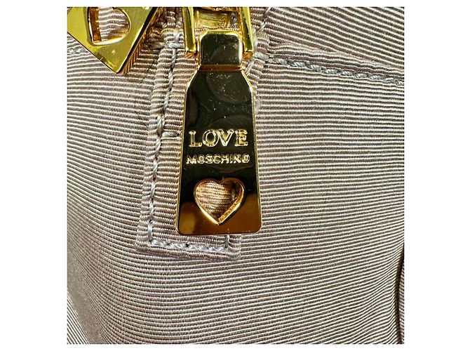 Borsa a tracolla con catena Love Moschino in cotone rosa - vista 8