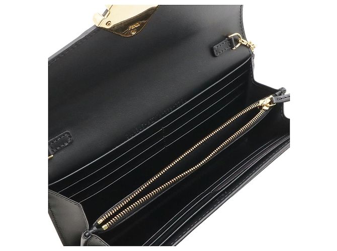 Fendi Leder FF Diamond Chain Wallet Clutch Schwarz - Ansicht 7