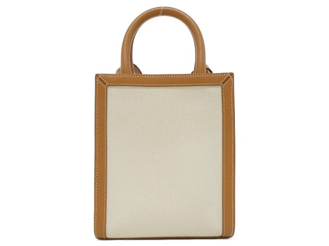 Cabas Céline Borsa Tote Celine Mini Vertical in tela di cotone e pelle di vitello Marrone Beige - vista 2
