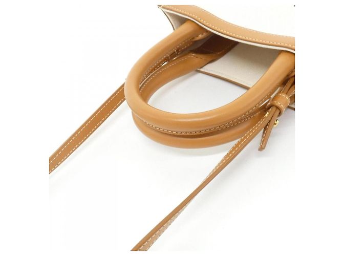 Cabas Céline Borsa Tote Celine Mini Vertical in tela di cotone e pelle di vitello Marrone Beige - vista 4