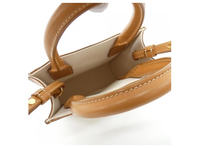 Cabas Céline Borsa Tote Celine Mini Vertical in tela di cotone e pelle di vitello Marrone Beige - vista 5
