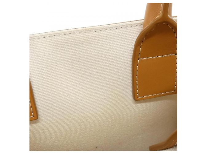 Cabas Céline Borsa Tote Celine Mini Vertical in tela di cotone e pelle di vitello Marrone Beige - vista 6