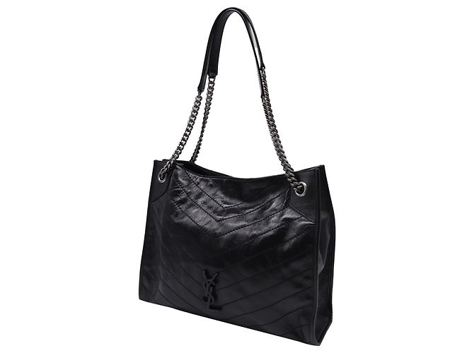 Niki Borsa Tote Saint Laurent Crinkled Matelasse Medium Monogram Nikki in pelle nera Nero - vista 2