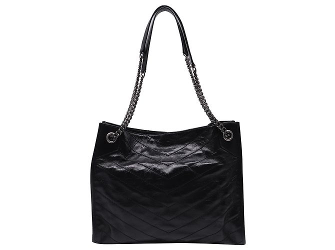 Niki Borsa Tote Saint Laurent Crinkled Matelasse Medium Monogram Nikki in pelle nera Nero - vista 4