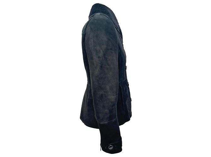 Burberry Brit Chedleigh Double-Breasted Shearling Jacket in Black Leather - view 2