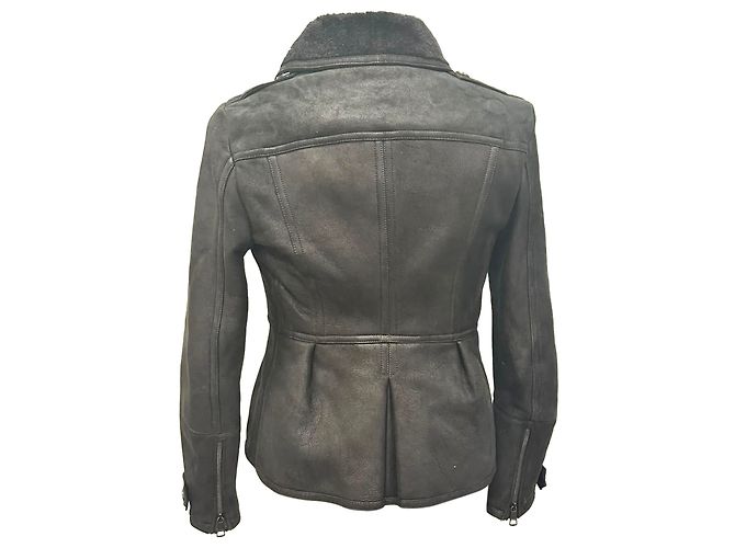 Burberry Brit Chedleigh Double-Breasted Shearling Jacket in Black Leather - view 3
