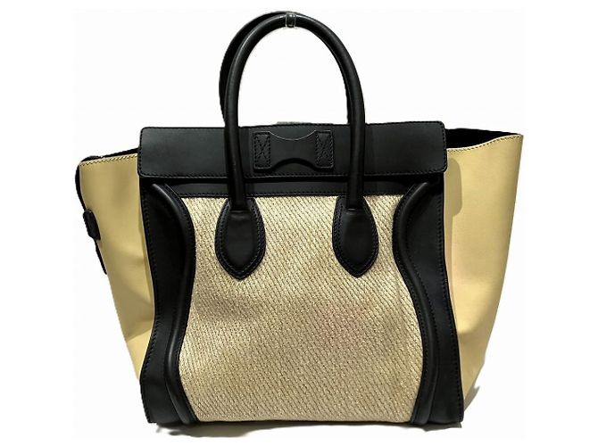 Céline Borsa CELINE Luggage Mini Shopper in pelle e lino Marrone Beige - vista 2