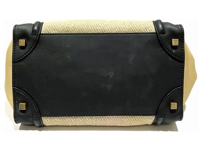 Céline Borsa CELINE Luggage Mini Shopper in pelle e lino Marrone Beige - vista 3