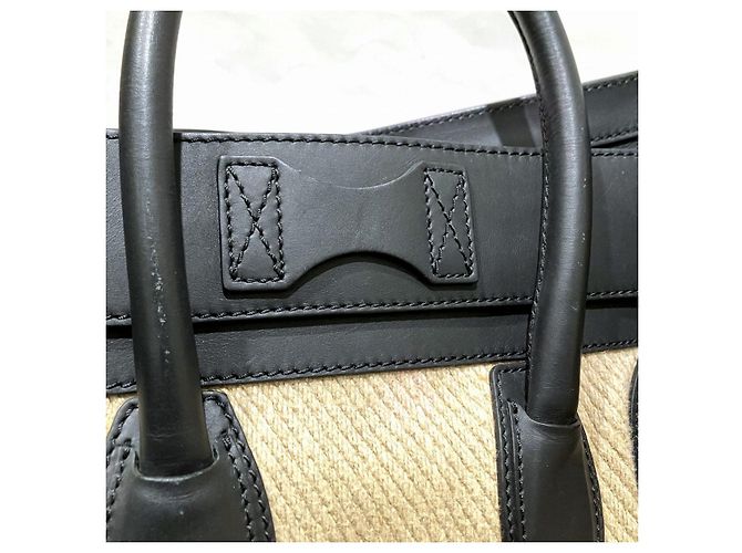 Céline Borsa CELINE Luggage Mini Shopper in pelle e lino Marrone Beige - vista 9