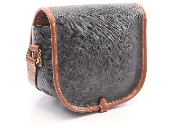 Triomphe Céline CELINE Folco Medium PVC Coated Canvas Leather Shoulder Bag Black - view 2