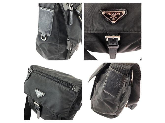 Borsa a tracolla Prada in nylon e pelle Tessuto con logo triangolo Nero - vista 5