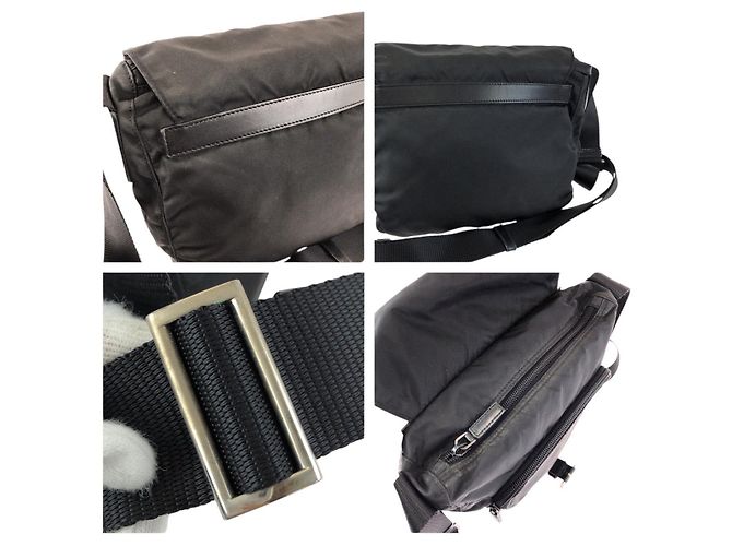 Borsa a tracolla Prada in nylon e pelle Tessuto con logo triangolo Nero - vista 6