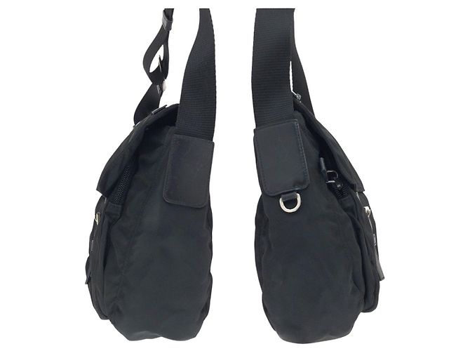 Borsa a tracolla Prada in nylon e pelle Tessuto con logo triangolo Nero - vista 8