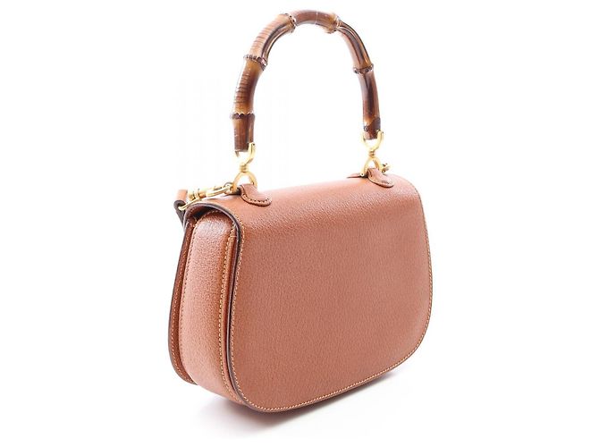 Borsa a mano 2way in pelle Gucci Bamboo Marrone - vista 2
