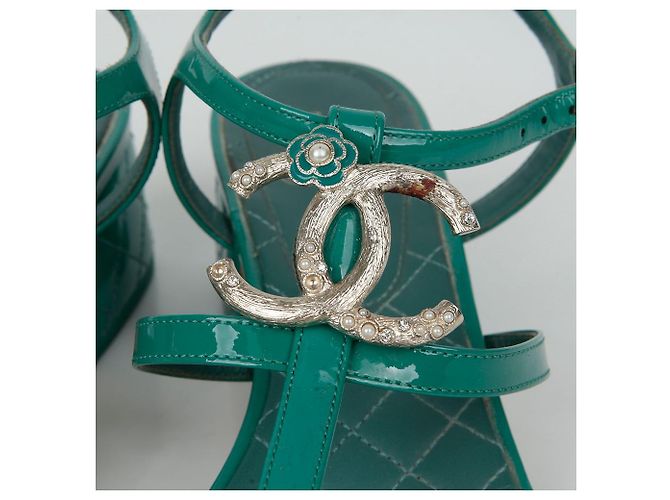 Chanel Cc Logo Strap Sandals Size Green - view 5