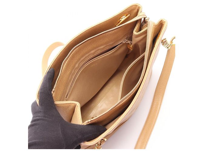 Borsa Tote CHANEL Coco Mark in pelle di vitello granulata Marrone Beige - vista 3