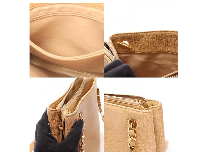 Borsa Tote CHANEL Coco Mark in pelle di vitello granulata Marrone Beige - vista 8