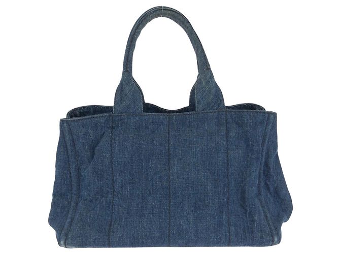 Borsa Tote PRADA Canapa Denim Blu - vista 2