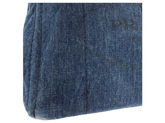 Borsa Tote PRADA Canapa Denim Blu - vista 5