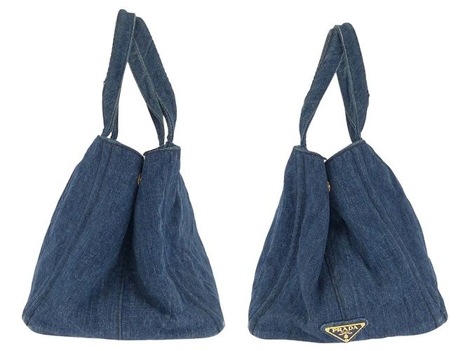 Borsa Tote PRADA Canapa Denim Blu - vista 8
