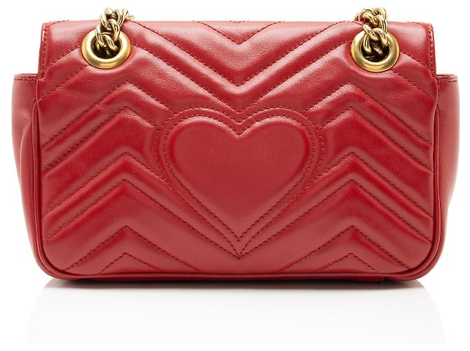 Borsa Gucci Matelasse Leather GG Marmont Small Flap Rosso - vista 3