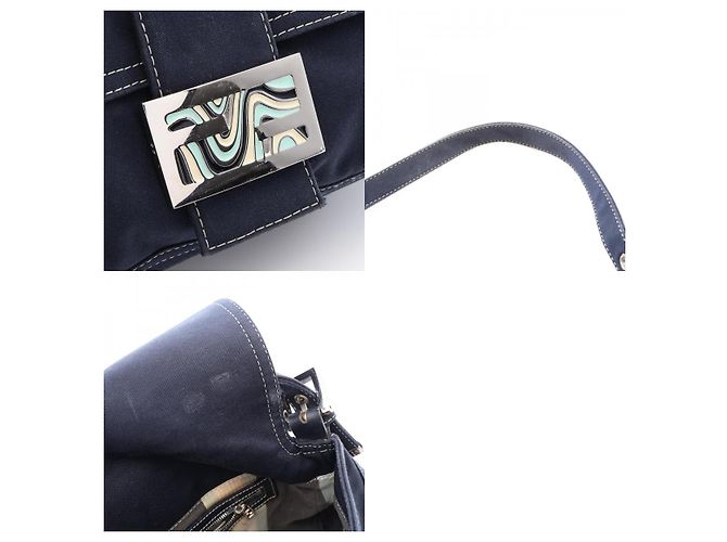 Borsa a tracolla Fendi Mamma Baguette in tela e pelle Blu - vista 10