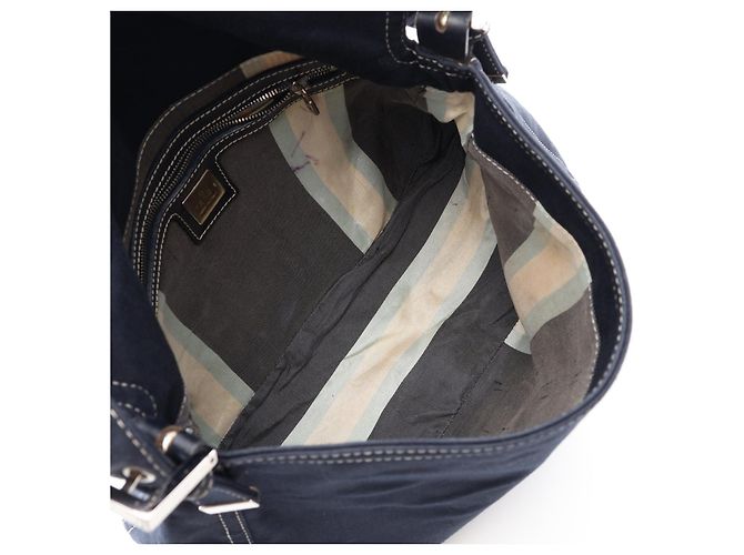 Borsa a tracolla Fendi Mamma Baguette in tela e pelle Blu - vista 3