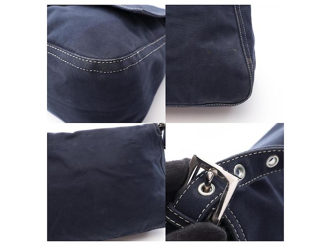 Borsa a tracolla Fendi Mamma Baguette in tela e pelle Blu - vista 9