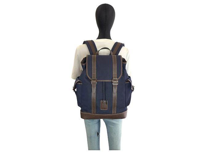 Longchamp Boxford Canvas Leather Backpack Blue - view 5
