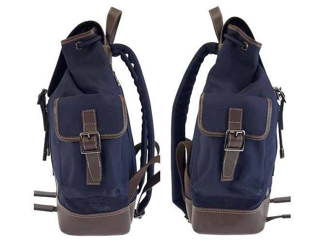 Longchamp Boxford Canvas Leather Backpack Blue - view 6