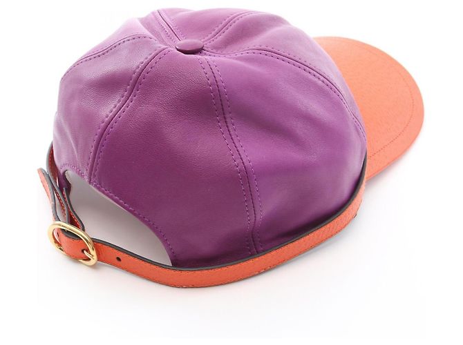 Cappellino in pelle bicolore Gucci Porpora - vista 2