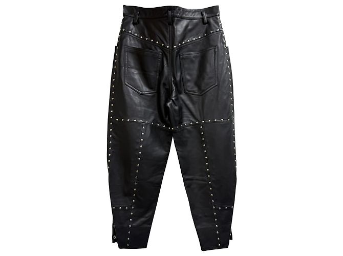 Calça afunilada com tachas Viamao em couro preto Isabel Marant - vista 2