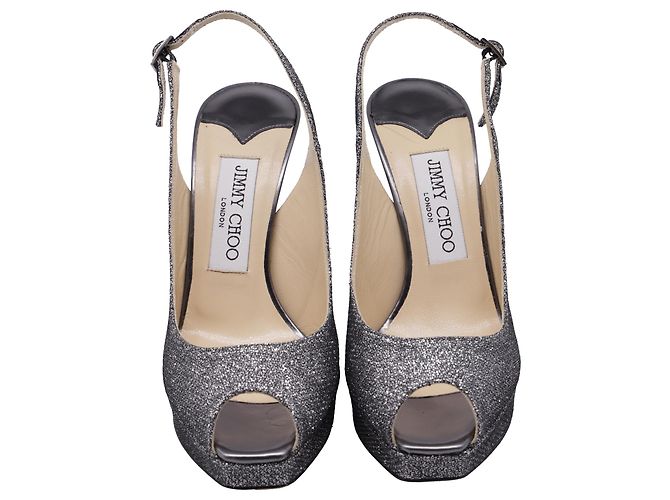 Décolleté slingback con punta aperta Jimmy Choo in glitter argento Metallico - vista 2