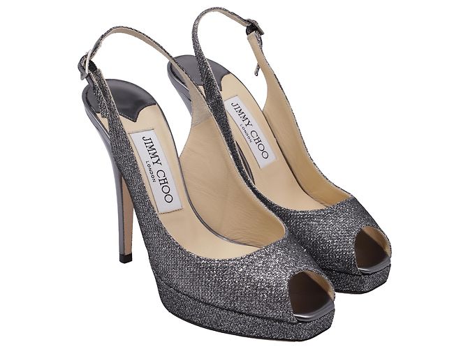 Décolleté slingback con punta aperta Jimmy Choo in glitter argento Metallico - vista 3
