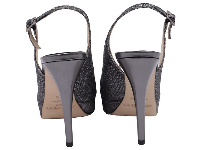 Décolleté slingback con punta aperta Jimmy Choo in glitter argento Metallico - vista 4